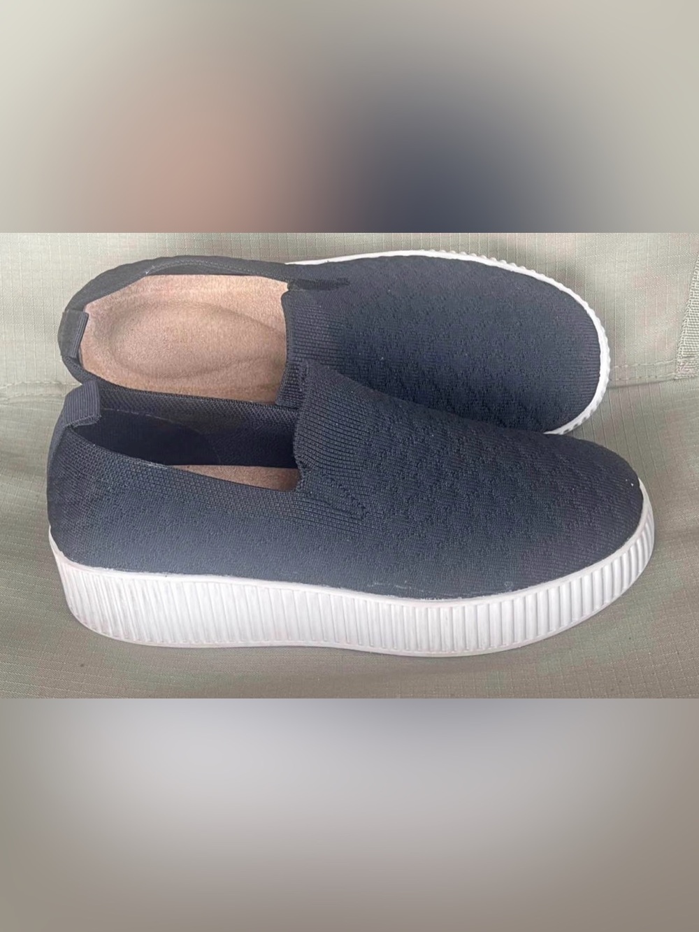 Size 9- Savvy Black Quilted Casual Slip on Shoe- platform
